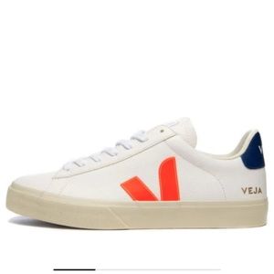 Men's Veja Campo Chromefree Leather White Orange FLUO Sneakers 10.5